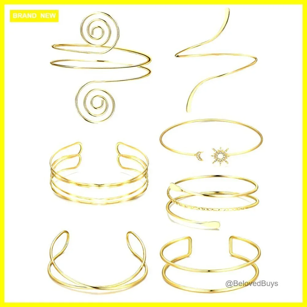 Adjustable Arm Cuff Bracelet Set, Zinc Alloy, 7 Pieces, Minimalist Style